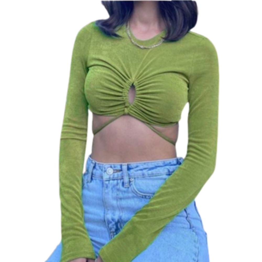 Marysol.Boutique Top Key Lime Round Neck Crop Women's